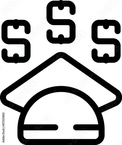 Simple graduation cap is floating with dollar signs above, representing the financial burden of student loan debt