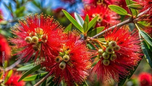 Red flowers of the Broad-leaved Paperbark, Melaleuca viridiflora, family Myrtaceae. Native to tropical northern Australia and South east Asia. photo