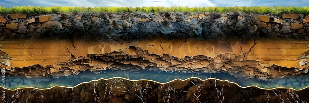 Section of soil with underground water layers, underground, soil ...