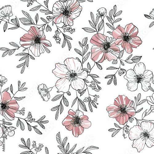 Detailed Floral Grid for Fabric and Wallpaper