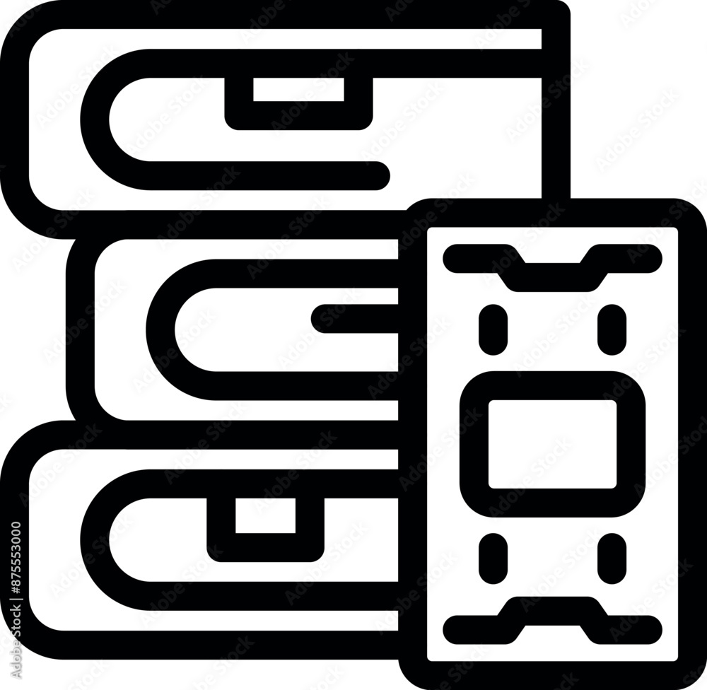 Simple bold outline icon representing a data center server rack storing digital information Simple bold outline icon representing a data center server rack storing digital information