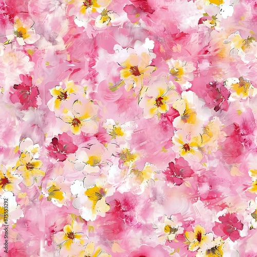 Red Background Botanical Illustration with Watercolor Flowers