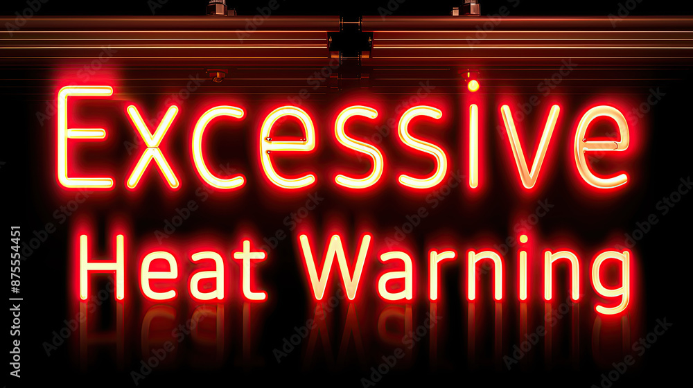 Obraz premium Excessive Heat Warning written in a neon sign over black background 