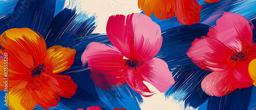 Spring floral background with colorful abstract flowers in watercolor design