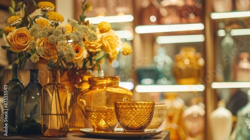 Elegant Glass Vases with Flowers in Cozy Lighting
