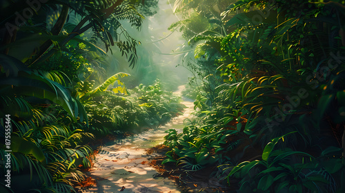 Fototapeta Naklejka Na Ścianę i Meble -  A jungle path with a lot of foliage and trees