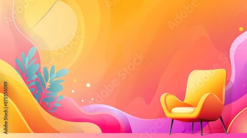 Bright yellow chair in a vibrant, abstract, and colorful background photo
