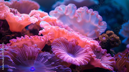 Pink coral in the ocean with fish swimming around