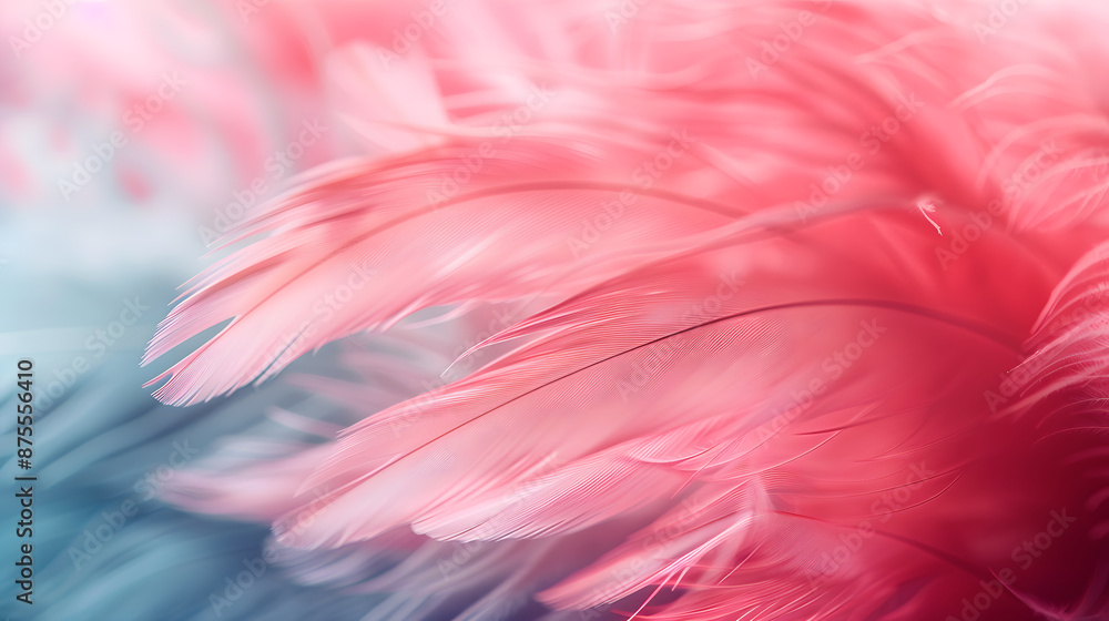 A close up of a pink feather with a blue background A close up of a pink feather with a blue background