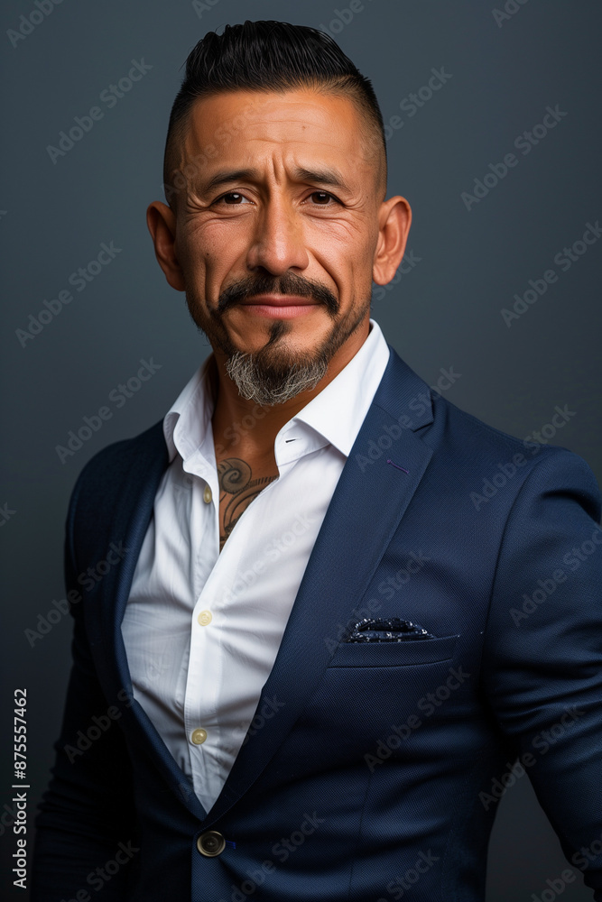 Confident Mexican Businessman in Blue Suit with Open Collar Shirt, Professional Portrait of Mature Male Executive with Facial Hair
Confident Mexican Businessman in Blue Suit with Open Collar Shirt, Professional Portrait of Mature Male Executive with Facial Hair