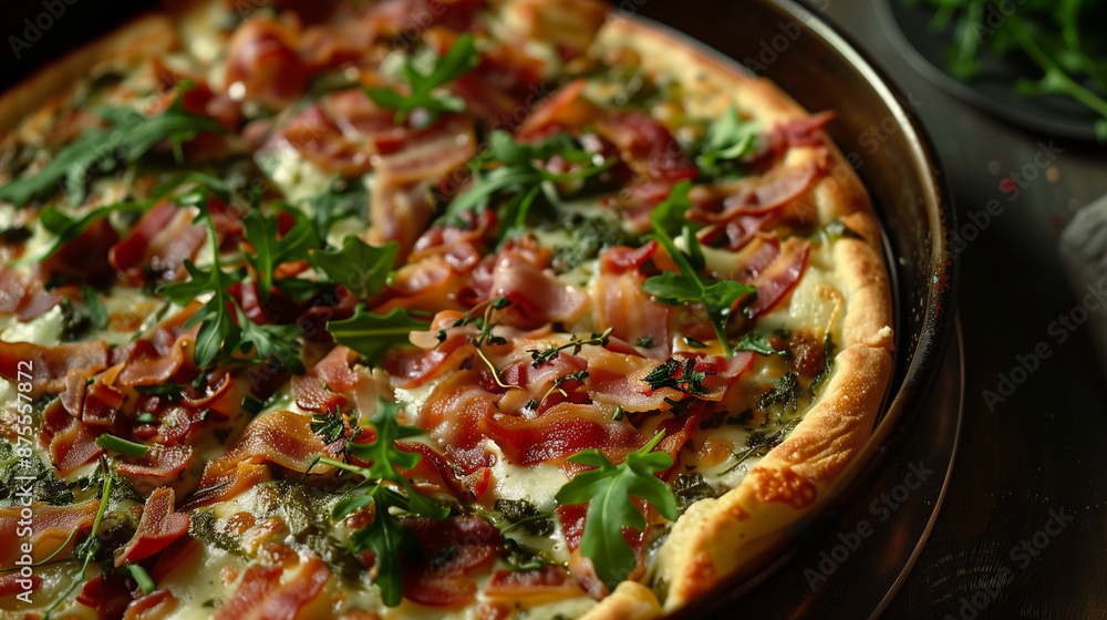 a close up on a fresh baked pizza a close up on a fresh baked pizza