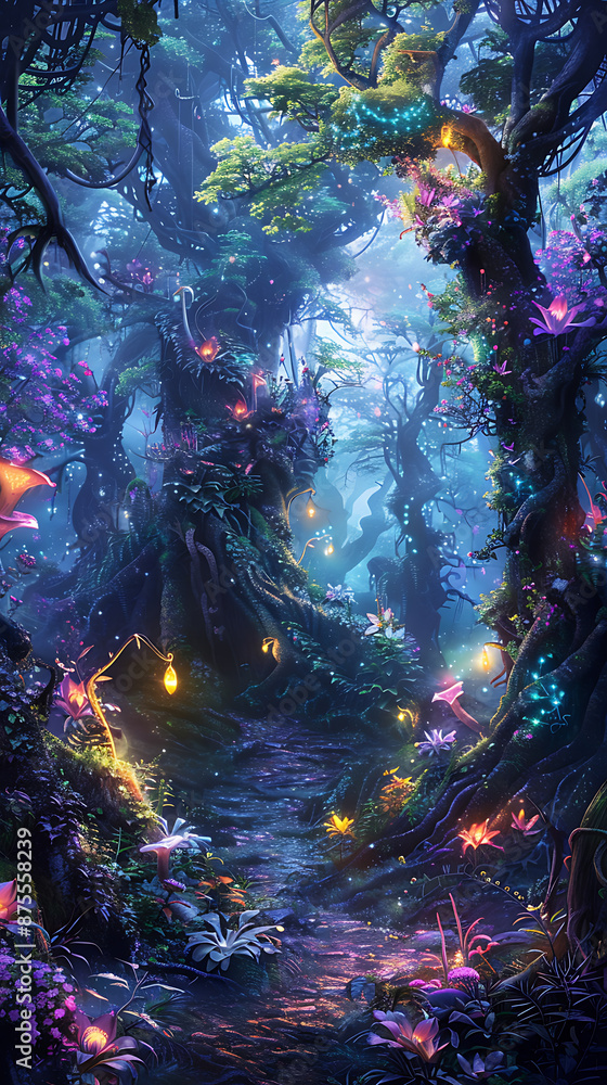 Magical Forest Path with Glowing Plants Magical Forest Path with Glowing Plants