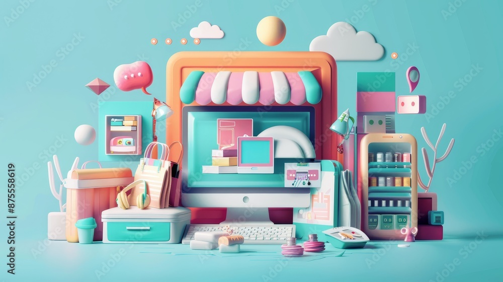 Naklejka premium Design, marketing, and illustration services for online businesses: - Graphic elements - Marketing campaigns - 3D web vector illustrations