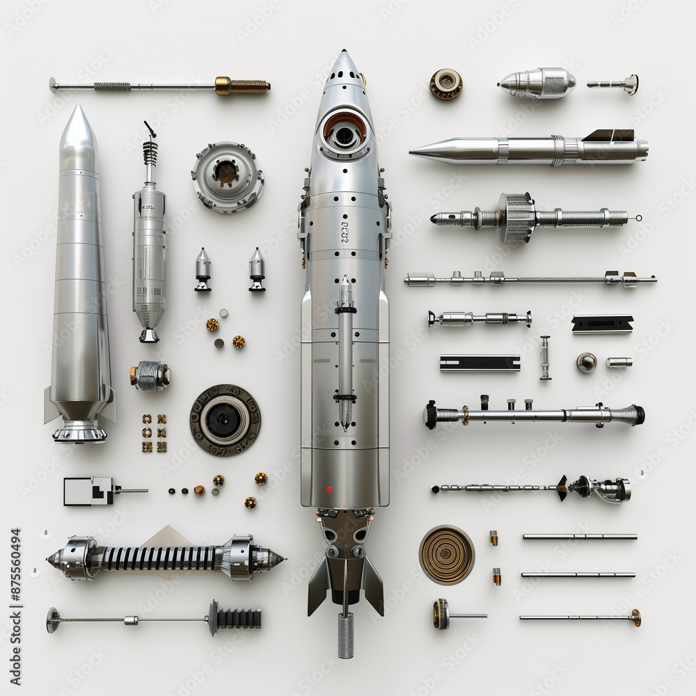Fototapeta premium Close up of a rocket deconstructed into tiny parts