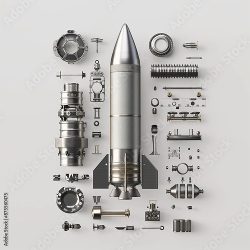 Close up of a rocket deconstructed into tiny parts