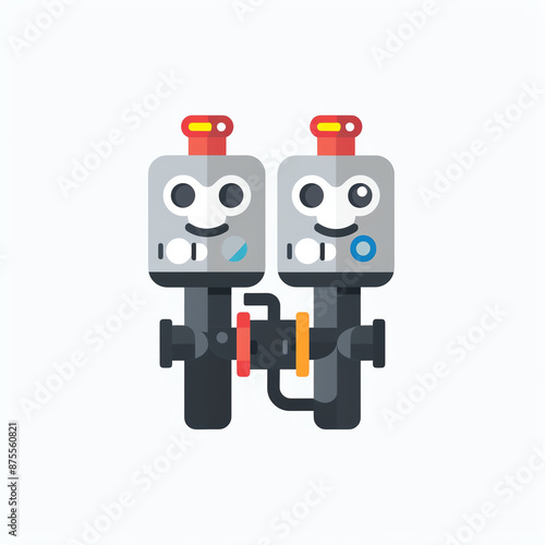 A fun illustration of two smiling robots in a minimalistic design, suitable for technology and AI-related projects and presentations. © HDP-STUDIO