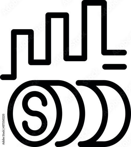 Line art icon of money decreasing over time with bar graph, representing the concept of inflation
