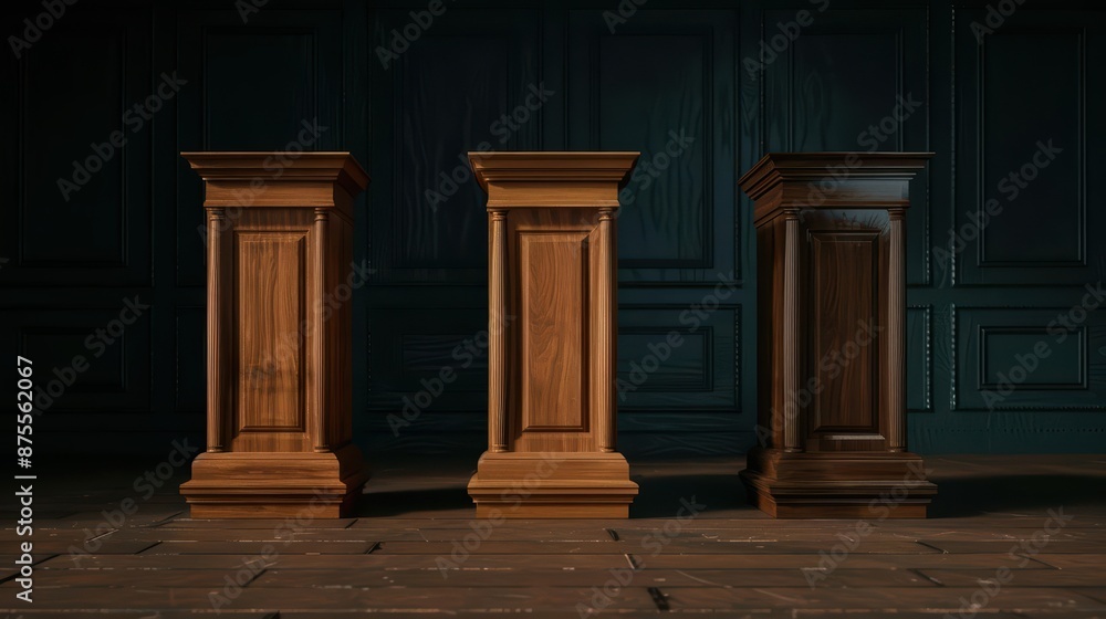 A conceptual lecture series employs enchanted podiums crafted to resemble antique wooden stands A conceptual lecture series employs enchanted podiums crafted to resemble antique wooden stands
