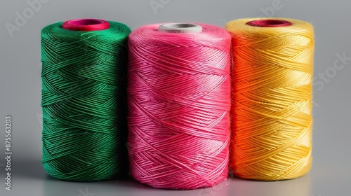 Colorful polypropylene thread set in pink  red  green. photo