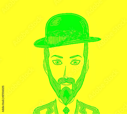 man with  hat  on yellow background