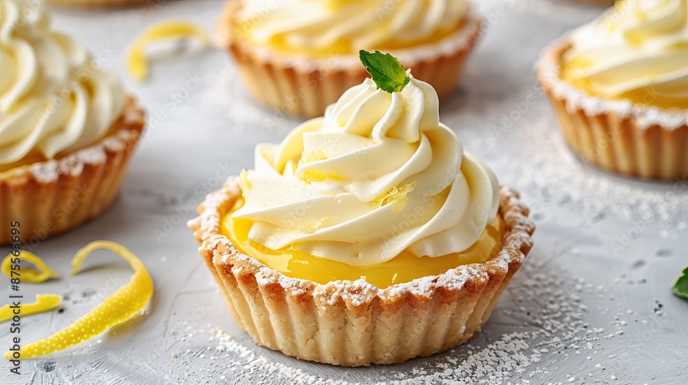 Lemon tartlets with shortbread crust lemon curd and whipped cream Lemon tartlets with shortbread crust lemon curd and whipped cream