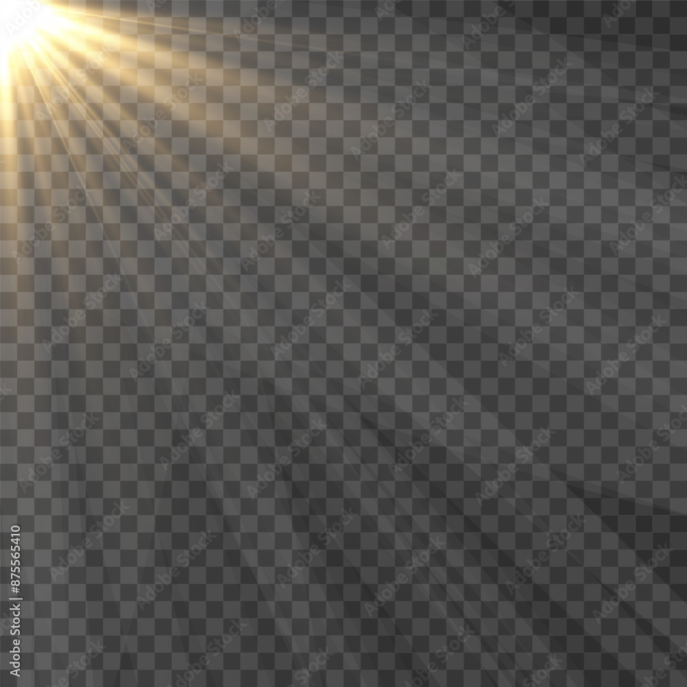 Vector light on isolated transparent background. Sun, rays of light png. Magic glow, golden light png. Vector light on isolated transparent background. Sun, rays of light png. Magic glow, golden light png.