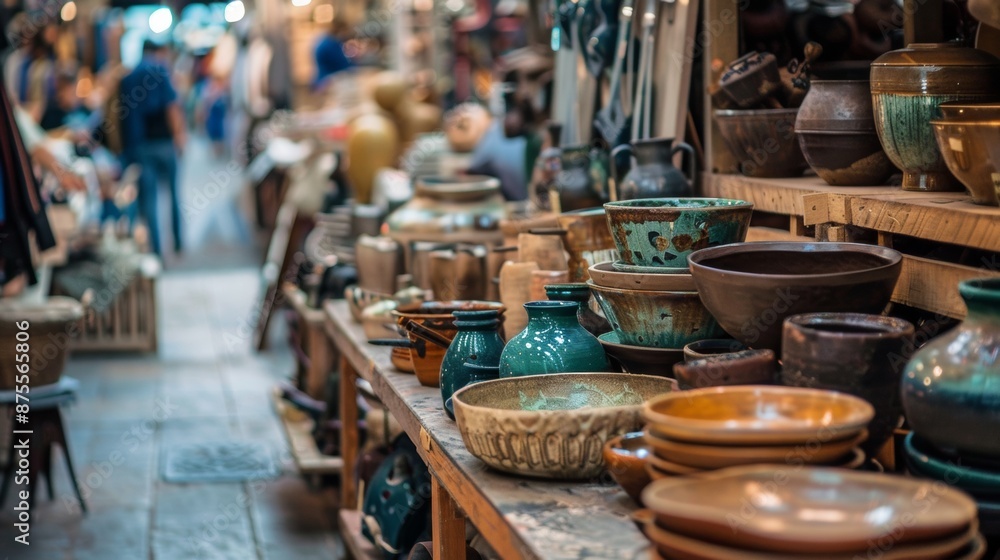 Fototapeta premium Handcrafted Pottery in Market Stall