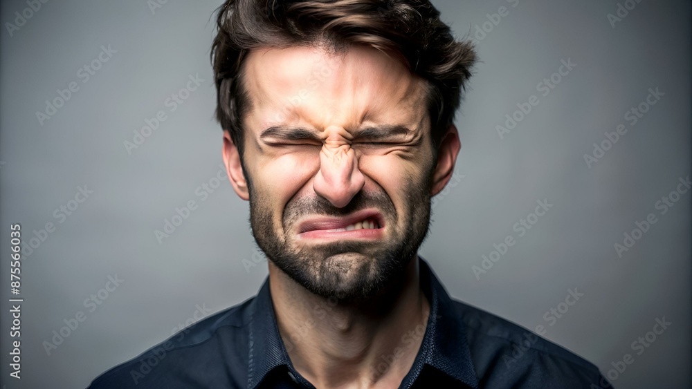 man squinting and grimacing in the studio man squinting and grimacing in the studio