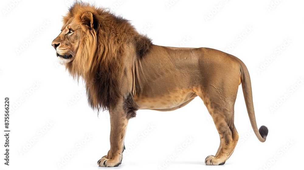 Fototapeta premium Male adult Lion standing Panthera Leo isolated on white