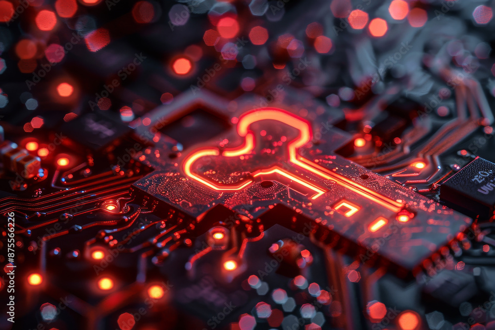 Key symbol on the electronic circuit. Cyber security concept. Key symbol on the electronic circuit. Cyber security concept.
