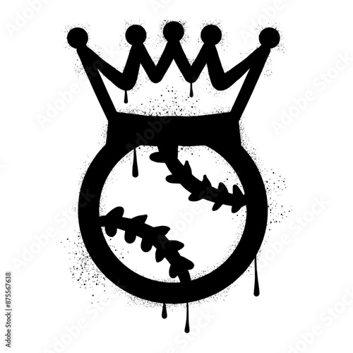 Baseball ball wearing crown with black spray paint graffiti style