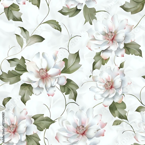 Romantic Staggered White Flower and Light Pink Center Design