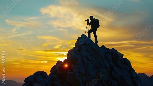 Wallpaper Mural Photographer silhouette on mountain top at sunset. Torontodigital.ca