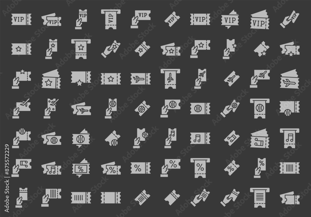 Set of Tickets Related Vector flat Icons. Contains such Icons as Concert, Combo offer, Mobile Ticket and more. Set of Tickets Related Vector flat Icons. Contains such Icons as Concert, Combo offer, Mobile Ticket and more.