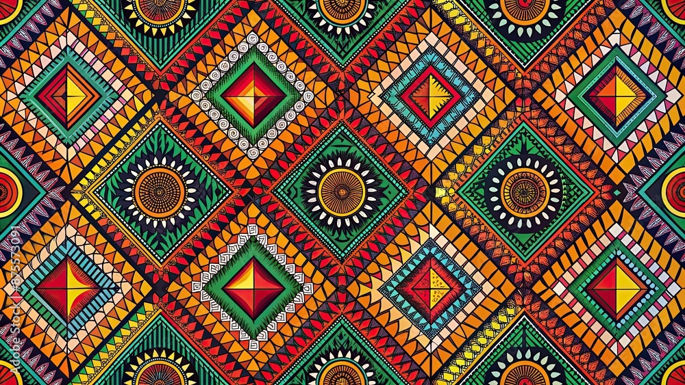 Colorful African fabric seamless pattern with vibrant geometric designs, African, fabric, seamless, pattern, colorful Colorful African fabric seamless pattern with vibrant geometric designs, African, fabric, seamless, pattern, colorful