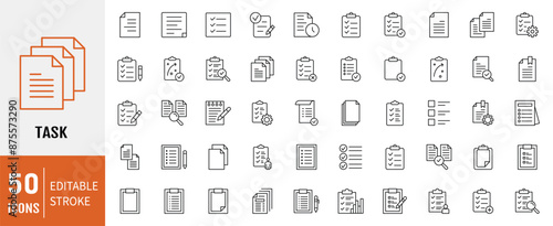 Clipboard, checklist, report, survey or agreement editable stroke outline icons set isolated on white background vector illustration. Pixel perfect.