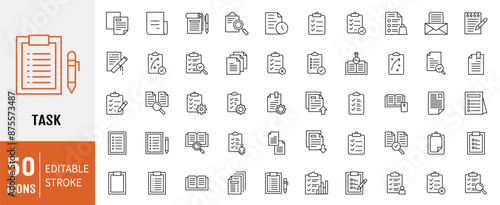 Clipboard, checklist, report, survey or agreement editable stroke outline icons set isolated on white background vector illustration. Pixel perfect.