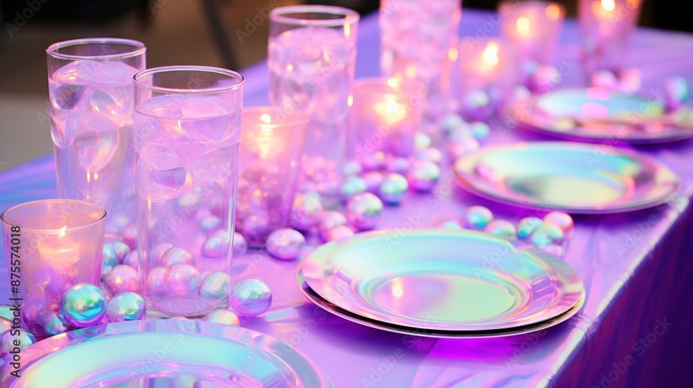 Elegant and Colorful Dinner Table Setting with Ambient Lighting Elegant and Colorful Dinner Table Setting with Ambient Lighting