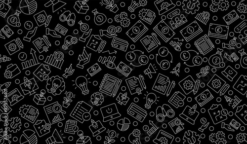 Vector seamless startup business pattern with line icons on background