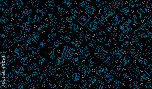 Vector seamless startup business pattern with line icons on background