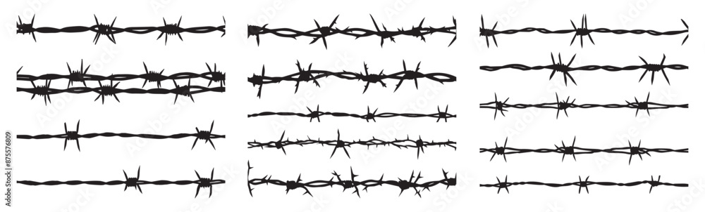 Set of seamless barbed wire on transparent background. Collection rows ...