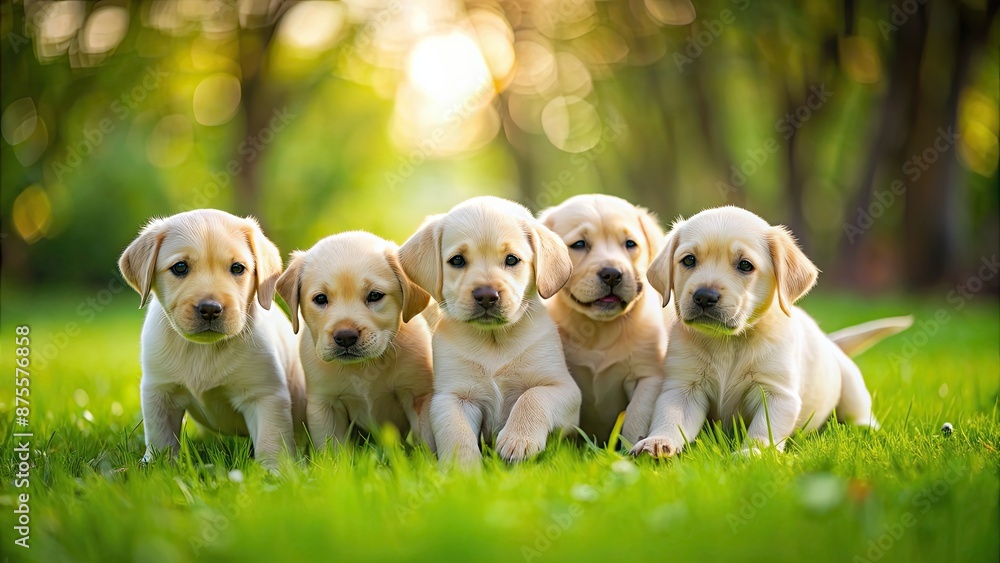 Labrador puppies playing on a lush green lawn, Labrador, puppies, playing, yard, grass, cute, adorable, pets, animals, outdoors Labrador puppies playing on a lush green lawn, Labrador, puppies, playing, yard, grass, cute, adorable, pets, animals, outdoors
