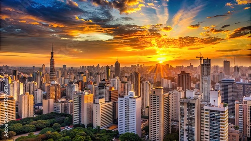Skyline of Sao Paulo at sunset, Brazil , skyline, Sao Paulo, Brazil, cityscape, buildings, architecture, urban