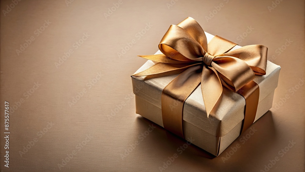 Gift box with a decorative bow resting on a neutral background, gift, box, bow, present, celebration, surprise Gift box with a decorative bow resting on a neutral background, gift, box, bow, present, celebration, surprise