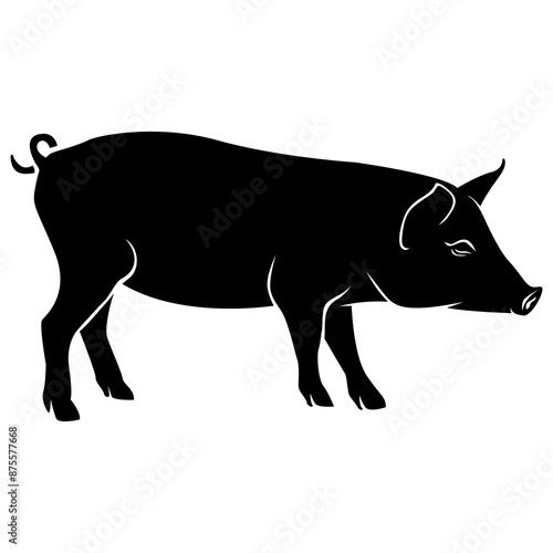 Editable EPS format monochrome vector illustration with pig silhouette isolated on white background. Pork or pig or swine or hog side view design, logo, icon, Sign etc.