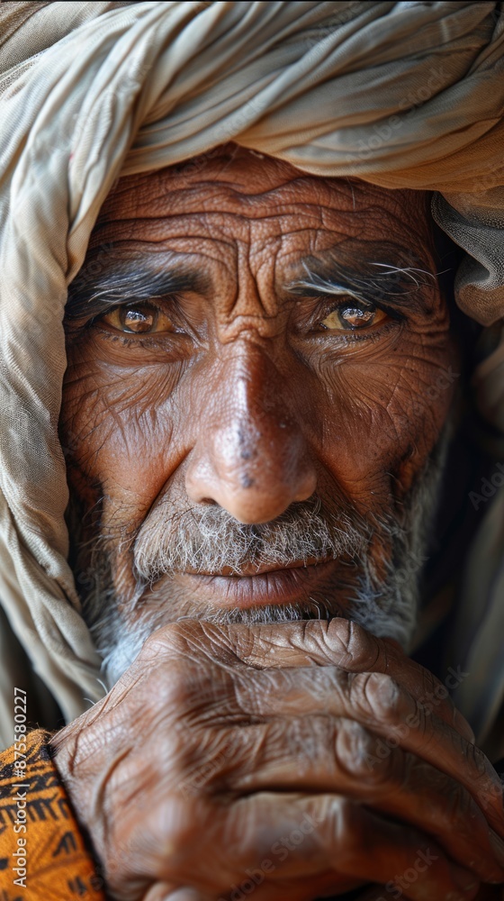 Moroccan elderly man with a thoughtful gaze Moroccan elderly man with a thoughtful gaze
