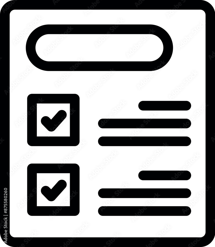 Simple black and white icon of a checklist signifying the completion of tasks Simple black and white icon of a checklist signifying the completion of tasks
