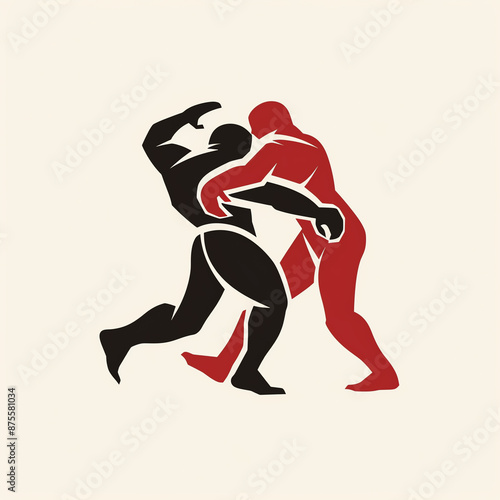 Illustration of two wrestlers in a dynamic pose, depicting strength and intensity in a wrestling match. © HDP-STUDIO
