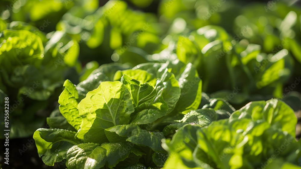 Obraz premium Organic fresh lettuces are growing in vegetable garden. 