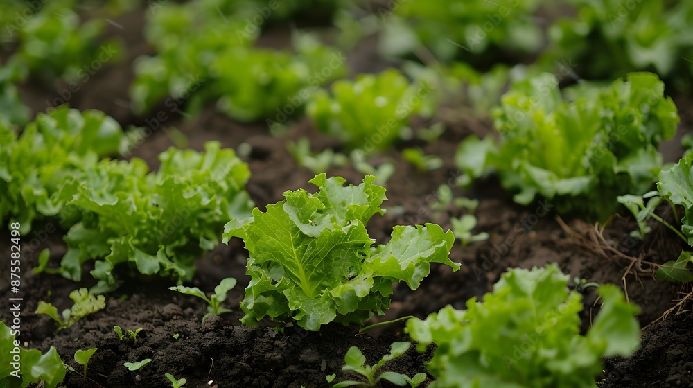 Organic fresh lettuces are growing in vegetable garden. Organic fresh lettuces are growing in vegetable garden.